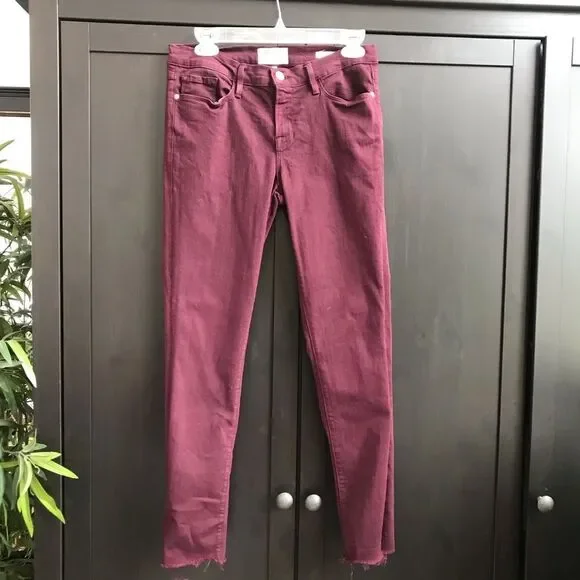 Frame Burgundy Le Skinny de Jeanne Raw Edge Jeans Size 29 - Picture 3 of 8